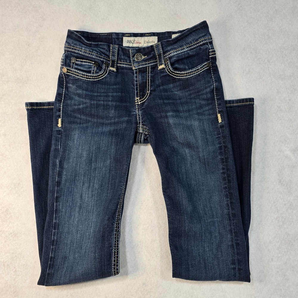 BKE Dakota Slim Straight Leg Jeans Dark Wash Denim Size 26L Hemmed 31 Inseam